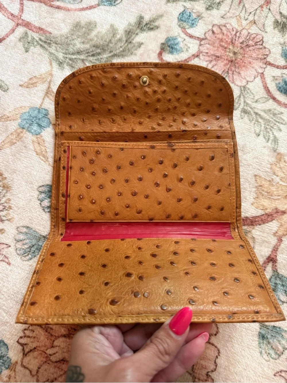 Dooney & Bourke Cognac Ostrich-Embossed Leather Wallet - Picture 4 of 11